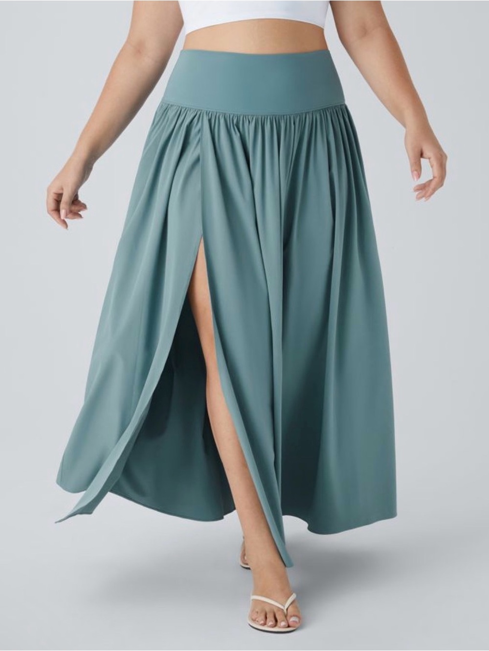 Halara Breezeful 2-in-1 Teal Blue Flowy Maxi Skirt High Slit Built in Liner M